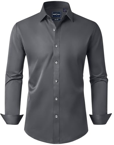 DEMEANOR Mens Dress Shirts Long Sleeve Dress Shirts for Men Slim fit Shirt Mens Casual Shirts Non-Iron Men Formal Shirts Dark Grey