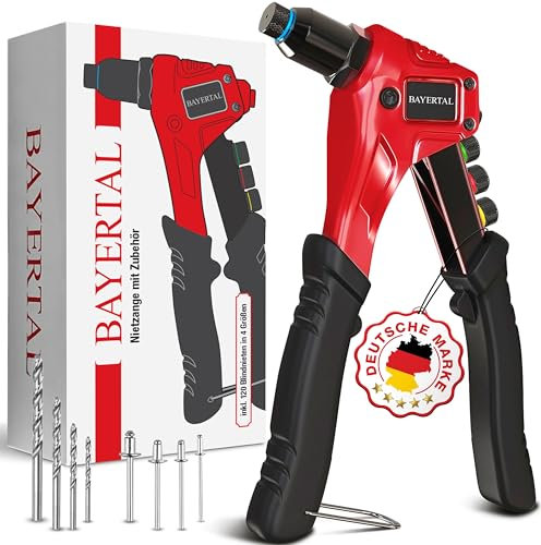Juego de alicates profesionales para remachar Bayertal® con 4 brocas HSS y 120 remaches. Perfeccione su oficio: eficacia, calidad y versatilidad, todo en uno. ¡Compre ahora y cree obras maestras!