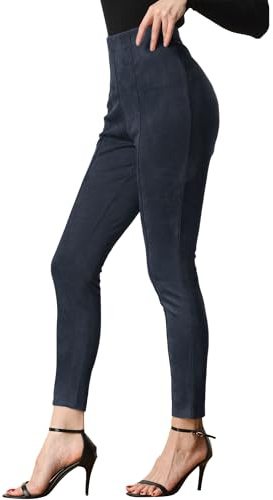 Allegra K Pantalon décontracté Slim en Velours à Taille élastique pour Femme avec Fermeture à glissière latérale et Jambe étroite Bleu Marine L