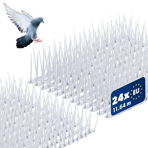 KADAX Lot de 24 pigeons anti-oiseaux en plastique pour balcon, fenêtre, toit, jardin, répulsif contre les oiseaux, protection contre les pigeons, blanc