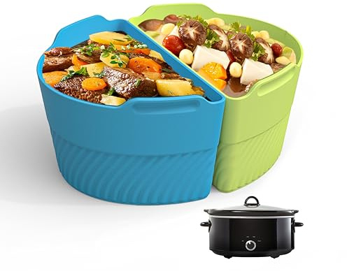 TAYDOIBAN Silicone Slow Cooker Liners Compatible With Crock Pot 6-8 QT,Slow Cooker Divider Allows Cooking Two Different Meals At Once Time,(Green)