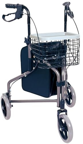 PHARMEDIS - Einkaufswagen Leicht Gehhilfe mit Sitz - Aluminium Seniorenrollator - Rollstuhl für Senioren mit drei Rädern - Männer und Frauen - Schmal Rollator für Wohnung - Indoor und Outdoor