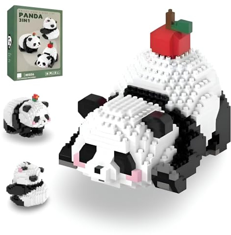 3 in 1 Panda Building Blocks Set, Cute Animals Mini Bricks Building Toys | Panda Micro Brick Building Kits for Adults, Party Favors Gifts for Adults, 120+ PCS (M1056)