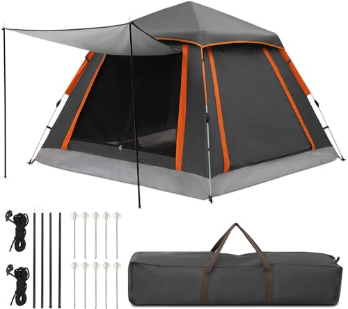 Aptliton Pop Up Tent Automatic, Camping Tent Waterproof Glow-in-the-Dark Pegs, Bug Netting & Convertible Door for Shade/Rain Protection Large 3-4 Person(200x200cm)