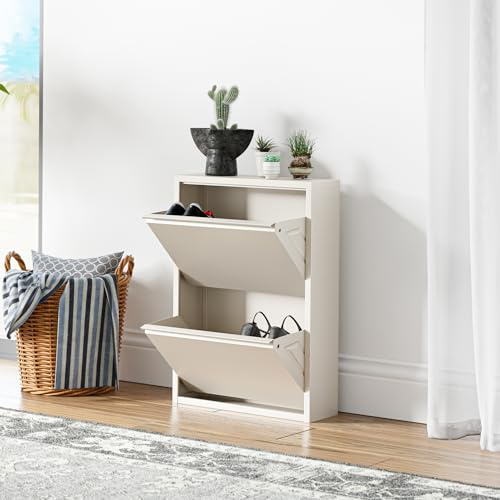 [en.casa] Zapatero de Pared Sokndal Organizador de Zapatos con 2 Puertas para 4 Pares Mueble de Calzados para Entrada Pasillo Metal 71 x 50 x 15 cm - Blanco Roto