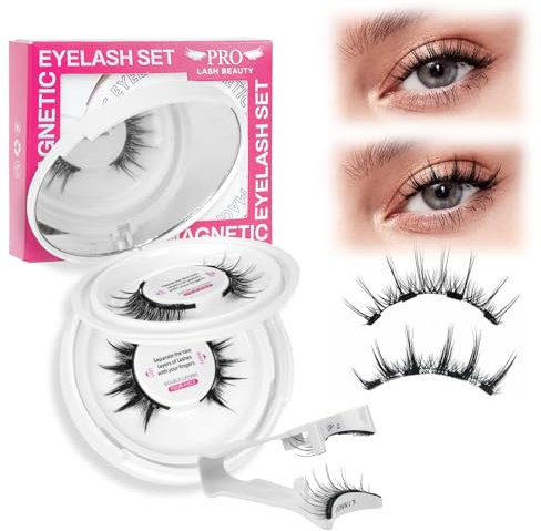 Magnetische Wimpern Magnet Lashes Natürlicher Wiederverwendbare Kein Kleber No Glue or Eyeliner Easy to Wear 4 Magnetpunkte sind stärker Augenform geeignet(2Paare,Merry+Pure)
