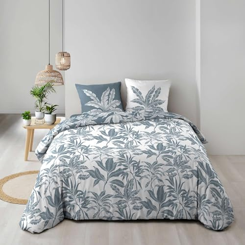 Douceur d'Intérieur, Parure de Lit 3 Pièces (240 x 220 cm) Hera Bleu, 100% Coton