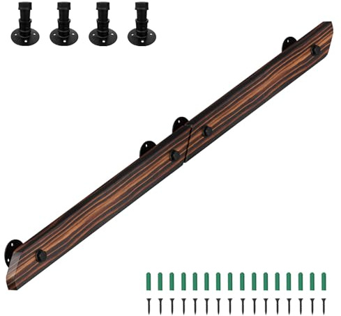 Eikuavons Corrimano in legno di pino, 150 cm, corrimano da parete, scale, corrimano in legno antiscivolo con supporti a parete, materiale di montaggio, montaggio laterale per scale, balcone, marrone