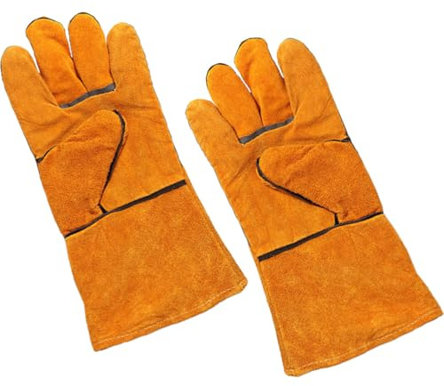 COLLBATH Guantes para Parrilla Resistentes al Calor de Cuero Largo Aislantes y Duraderos para Barbacoa Horno y Camping Protección Térmica para Exteriores Talla Única Guantes de Cocina