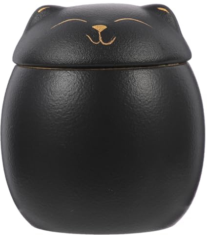 Toyvian Urna Conmemorativa para Cenizas de Gato Pequeña, Caja de Cenizas para Mascotas de Cerámica Negra, Sellada y Resistente Humedad, Soporte Cinerario Compacto para Recuerdo de Gatos,