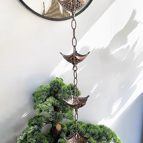 Decorative Rain Chains Waterfall, Rain Chain Rain Drains Spout/Divert Water, 1m 2m 2.6m 3m Drainage Chain for Eaves Decoration, Unique Courtyard Rainwater Chain Guide Catcher with Hook ( 240cm (8ft))