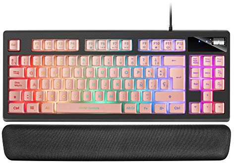 Mars Gaming MKAX, Idioma Español, Teclado Compacto TKL H-Mech, Iluminación RGB 9 Efectos, Reposamuñecas Gel, Rosa