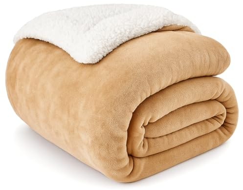 EDS Sherpa Fleece Blanket Throw Dual Sided Plush Fabric Extra Super Soft Thermal Fluffy Travel Blanket Sherpa Throws for Sofa Bed Spread Improves Sleep (mink, King-200X240cm)