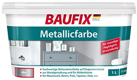 BAUFIX Metallicfarbe, Wandfarbe silber, 1 Liter, mit Metallic-Optik, perfekt für Wände und Möbelstücke geeignet, Farbe für Mauerwerk, Beton, Putz, Tapeten, Holz