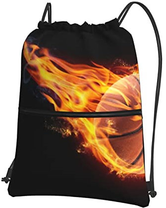 Basketball On Fire Outdoor Freizeit Reißverschluss Kordelzug Rucksack 39 x 46 cm (L x H), Schwarz, Einheitsgröße