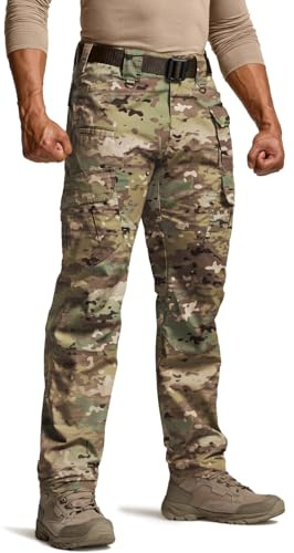 CQR Men's Tactical Pants, Water Resistant Ripstop Cargo Pants, Lightweight EDC Work Hiking Pants, Outdoor Apparel, Duratex Mag Pocket Utility Camo, 34W x 32L