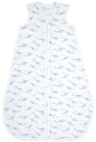 aden + anais oceanic Sleeping Bag - Pack of 1 | 100% Wearable Organic Cotton Muslin Sleep Sack Soft & Lightweight Unisex Baby Zipper Grow for Girls Boys 6-18 Months Newborn Infant (AA1298)