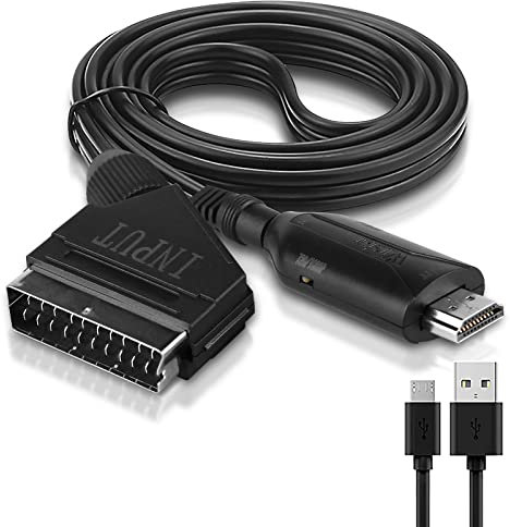 SCART zu HDMI Kabel: Adapter SCART auf HDMI, All in One SCART zu HDMI Konverter, Konverter Scart HDMI 1080P mit Scart Eingangskabel und HDMI Ausgangsanschluss für HDTV STB VHS Xbox PS3 Sky DVD Blu-ray