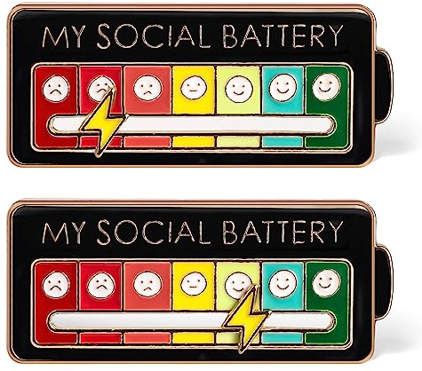 2uds Pin de Batería Social, Hebilla Doble Solapa de Pasador Deslizante My Social Battery Broche Pasador Emocional de Esmalte Divertido para 7 Días a la Semana (Negro)