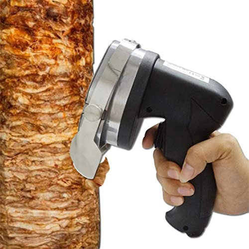 Coltello Elettrico Commerciale per Doner Kebab Shawarma, Coltello da Taglio per Kebab Portatile a fette da 80 W, Coltello Professionale per giroscopi, Acciaio Inossidabile 420 + Lame, Batteria (Batt