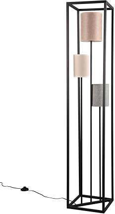 lightling Stehlampe Rosa, 3 Stoffschirme in Beige, Grau und Braun, mit Fußschalter, exkl. 3 x E27 max. 25W, Höhe 153 cm, Breite 29 cm, Metall, schwarz matt