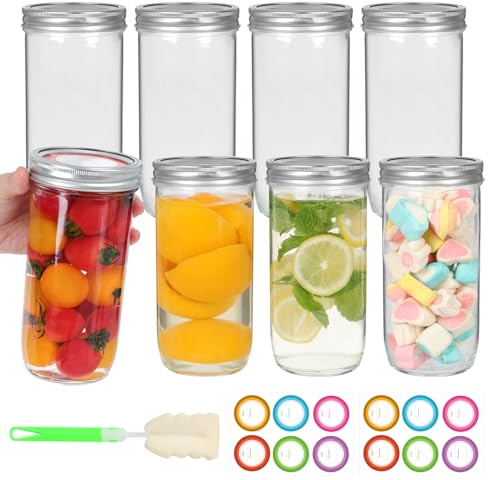 24 oz Wide Mouth Mason Jars 8 Pack, Glass Canning Jars with Airtight Lids, Durable & Leakproof Jars for Pickling, Preserving, Salad, Honey - Reusable Storage Containers for Gift Giving, DIY Projects