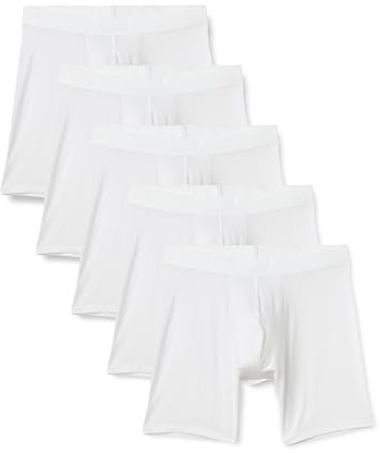 Amazon Essentials Men's Super Soft Modal Longer Length Boxer Briefs, White, X-Large