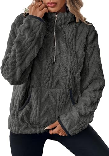 ROFUSSO Sudadera Peluda para Mujer Sudadera Oversize Cálida para Invierno Chaqueta Polar para Invierno Prenda Exterior Cálida y Mullida con Bolsillos(Gris Oscuro,M)