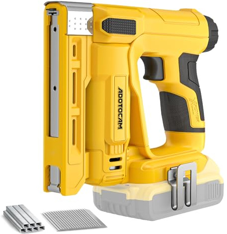 ADOTOCAM Nail Gun for Dewalt 20V Battery (Tool Only), 2 in 1 Cordless Brad Nailer/T50 Crown Stapler, Nail Gun Battery Powered with 2,000PCS Staples and Nails for Upholstery & Family DIY