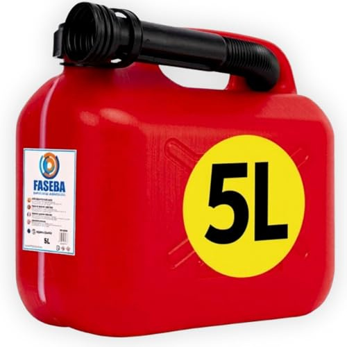 Bidon Gasolina 5L Homologado - Con Embudo de Boquilla Flexible para evitar derrames - Con Visor de Nivel para facilitar la visibilidad - Con Homologación Oficial - De Plástico HDPE Duradero