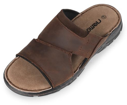 riemot Sandales Homme Cuir Mules Orteil Ouvert Antidérapantes Pantoufles Confortables Amorti Slides Pour Promenade Jardin Voyage Taille 45