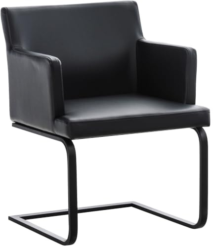 CLP Silla Comedor con reposabrazos Zavor, tapizada Piel Sintetica, Base Metalica, Soporte 150 kg, Silla Acolchada Color:Negro;Color del Marco:Negro
