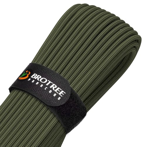 Brotree Paracord 4mm 9 Hebras Cuerda de 100% Nylon (15m, 30m, 50m) Tipo III Cuerda de Paracaídas para Supervivencia, Al Aire Libre, Bricolaje - 280kg Carga de Rotura (Ejercito Verde, 30m)