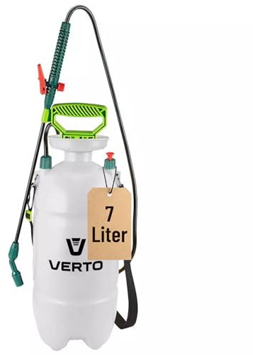 VERTO 7 liter handtryckspruta, tryck från 2,5 till 3 bar, ergonomiskt handtag, låsknapp, munstycksinställning, skala för mätning av vätskan, lätt att rengöra, temperaturbeständig 0° 45 °C
