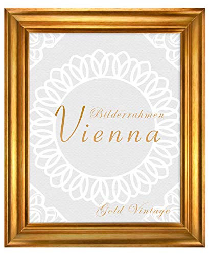 BIRAPA Bilderrahmen gold Vienna Rahmen 100x140 cm - Bilderrahmen vintage in Gold Vintage, Bilderrahmen Holz mit Zierleiste innen und außen, Fotorahmen, Holzrahmen
