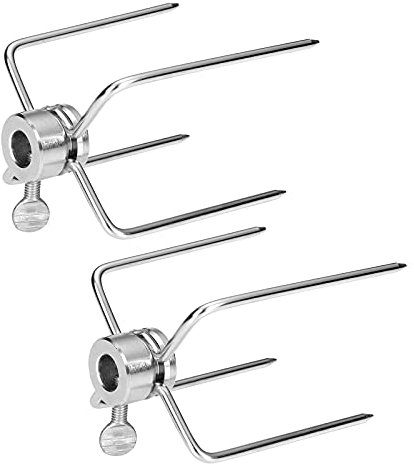 HENGMEI 2 aghi da carne in acciaio inox per barbecue, per spiedo girevole, forchetta e grill, multifunzione, per spiedo