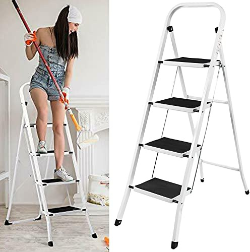 Échelle pliante, Escabeau pliable à 4 marches - Échelle à marches de 20 cm de large - Antidérapant - Portable - Échelle en acier - Charge maximale : 150 kg
