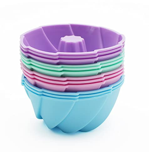 Mlying 12 stycken silikongugelhupf bakform flexibel form mini gugelhupf Ø 7,8 cm, höjd 3,6 cm (lila-12-set)