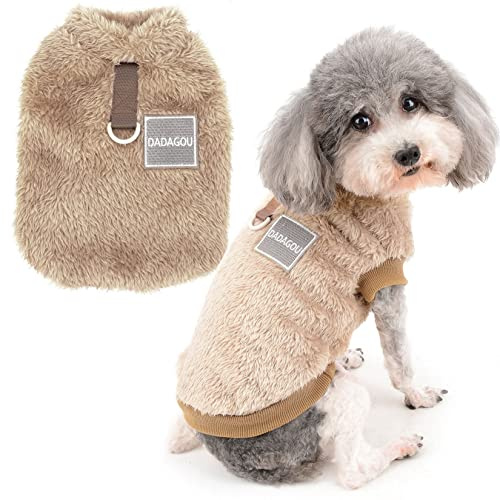 Zunea Pull-Overs en Polaire pour Petits Chiens Manteau d'hiver Chaud Doux et Pelucheux avec Anneau en D pour Harnais et Laisse Chiot Chien/Chat Veste Vetement pour Chihuahua Yorkshire Marron M