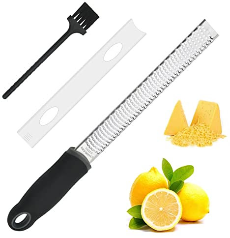 Zesteur à Fromage,Râpe à Agrumes,Râpe à Citron,râpe Alimentaire en Acier Inoxydable avec poignée en Caoutchouc Souple,avec Brosse,Idéale pour Parmesan,Citron,Gingembre,Chocolat