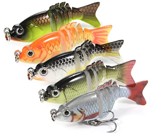 Lixada Kunstköder, Multi Gelenkartigen Wobbler Swimbait 6 cm 4,7 g 6-Segment-lebensechter künstlicher Mini-Hart-Schwimmköder Angelköder, für Hecht Barsch Zander Angeln Köder