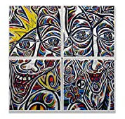 Fabulous Lot x4 Carreaux Céramique Décoratif 4,5 x 4,5 cm - Graffiti Berlin Tetes Multicolor Psychedelique Tague Street Art (Taille totale 9 x 9cm)