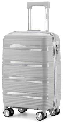 Aerostar Carry-on 20 Lightweight PP Hard Suitcase, Hand Luggage 4 Wheel & TSA Lock, 55x35x20cm | Accepted All Airlines easyjet, RyanAir, British Airways (Light Grey, 35 litres)