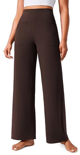 CRZ YOGA Donna Butterlift A Vita Alta Pantaloni a Gamba Larga con Tasche Yoga Comodo Casuale - 84cm Marrone Caramello Caldo 44