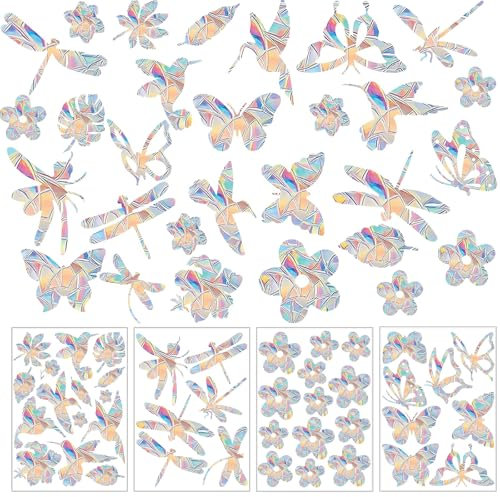 Prism Window Stickers 42 PCS Anti-Collision Window Decals Rainbow Window Film for Stops Birds Flying in Windows