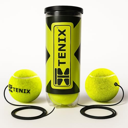TENIX® 2-Pack Tennis Balls with Cord | Replacement Balls Trainer | Includes Pressure-Sealed Tennis Ball Can | Replacement Ball with Elastic Cord for Tennis Trainer