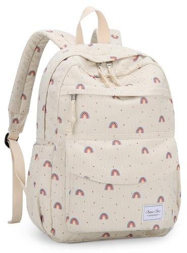 Chase Chic Schulrucksack Mädchen,Cord Rucksack Teenageralter Leichter Schulranzen Daypack für Schule,Regenbogen