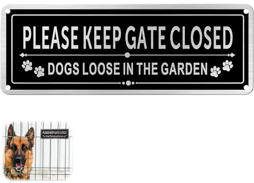 Please Close the Gate Sign Dog, Dog Signs for Gates 25*9CM Aluminum Brushed | Close the Gate Sign, Beware of the Dog Sign, UV Resistant, Waterproof Durable, Fade Resistant Suitable for Outdoor Fencing