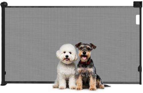 PawHut Barrera para Perros Retráctil 0-125 cm para Perros Pequeños Negro | Puerta Extensible, Barrera de Seguridad para Mascotas, Interruptor de Cierre, para Escaleras Puertas Pasillos