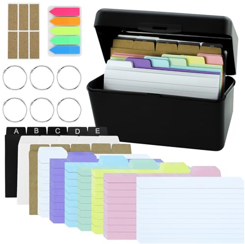 Scatola Schedar colore Nero a righe colorate con classificazione domestici,Scatola apprendimento,Multicolore Carte Indice Schede Record,per oggetti scolastici, ufficio